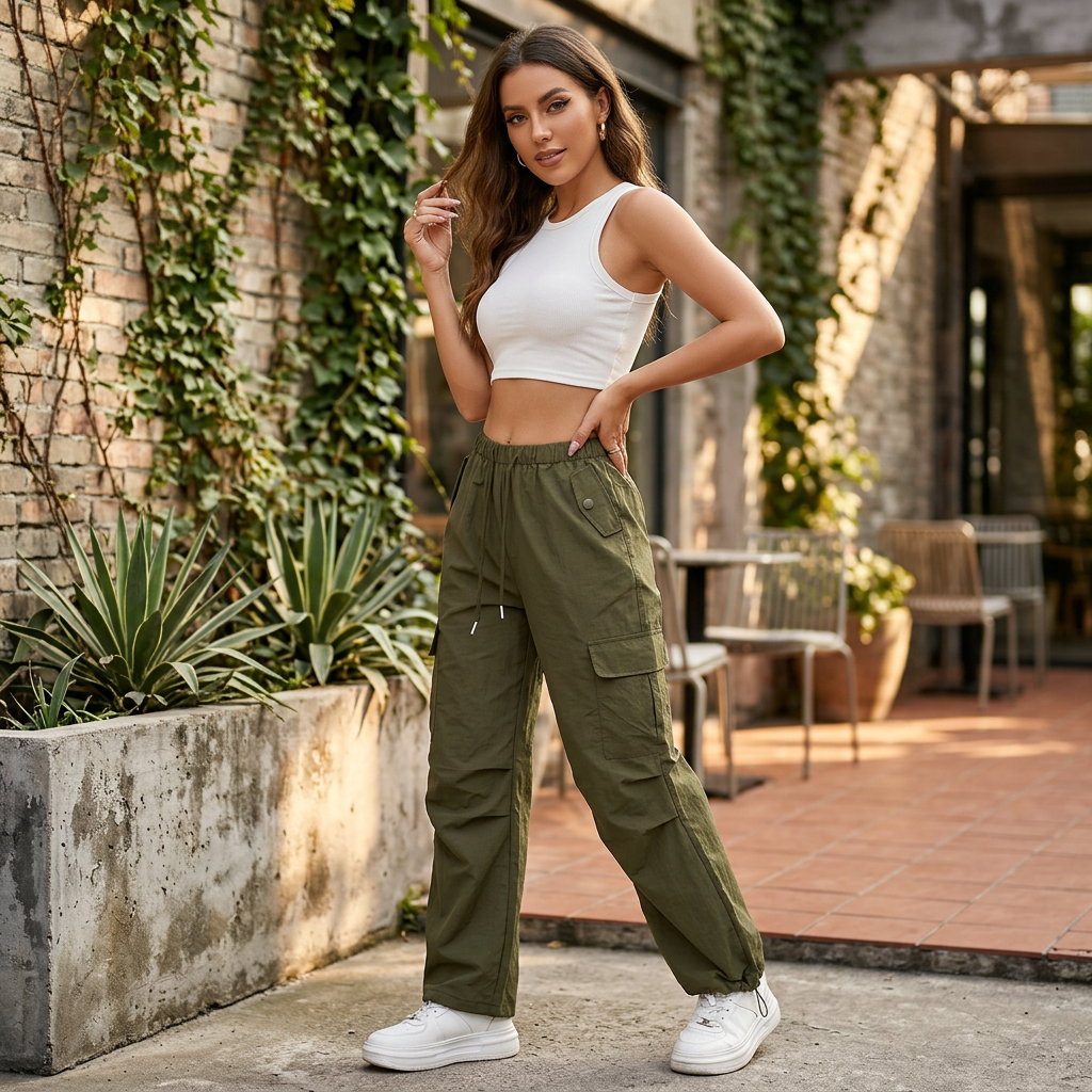 Daisy | Sophisticated Cargo Trousers Drawstring Waist Straight Leg