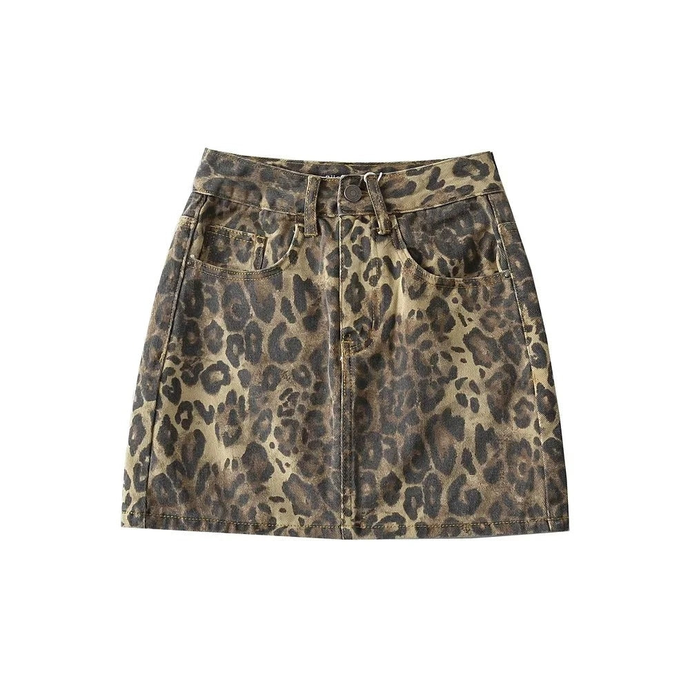 Coraline | Sophisticated Leopard-Print Denim Mini Skirt