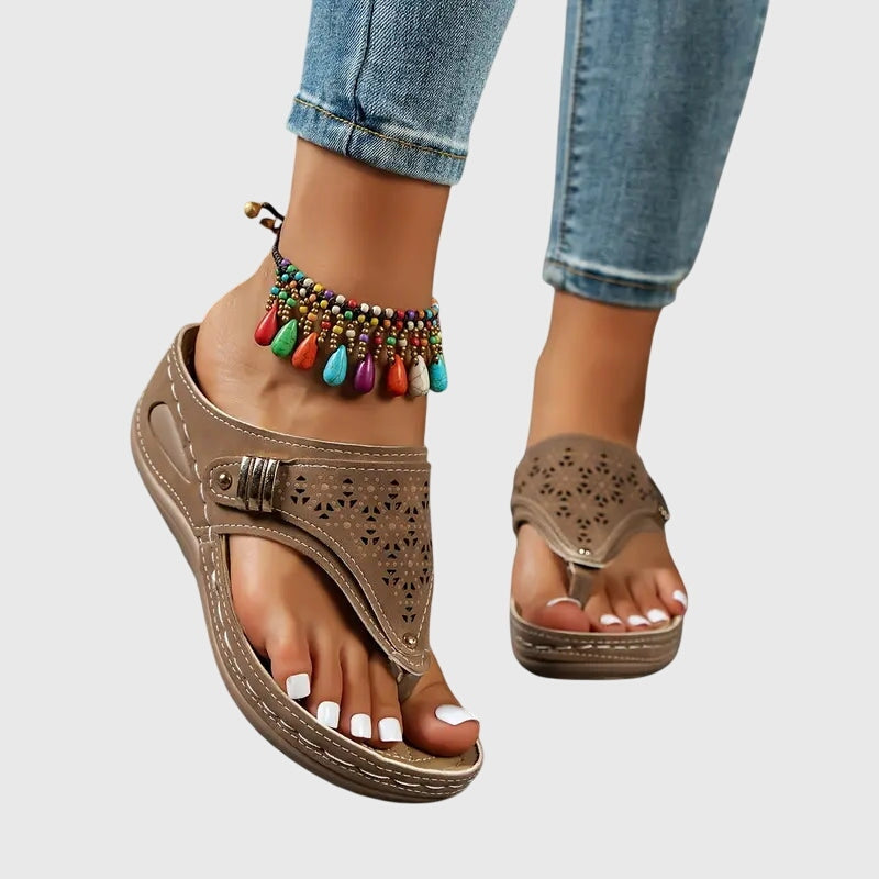 Kerensa | Elegant Embroidered Wedge Sandals