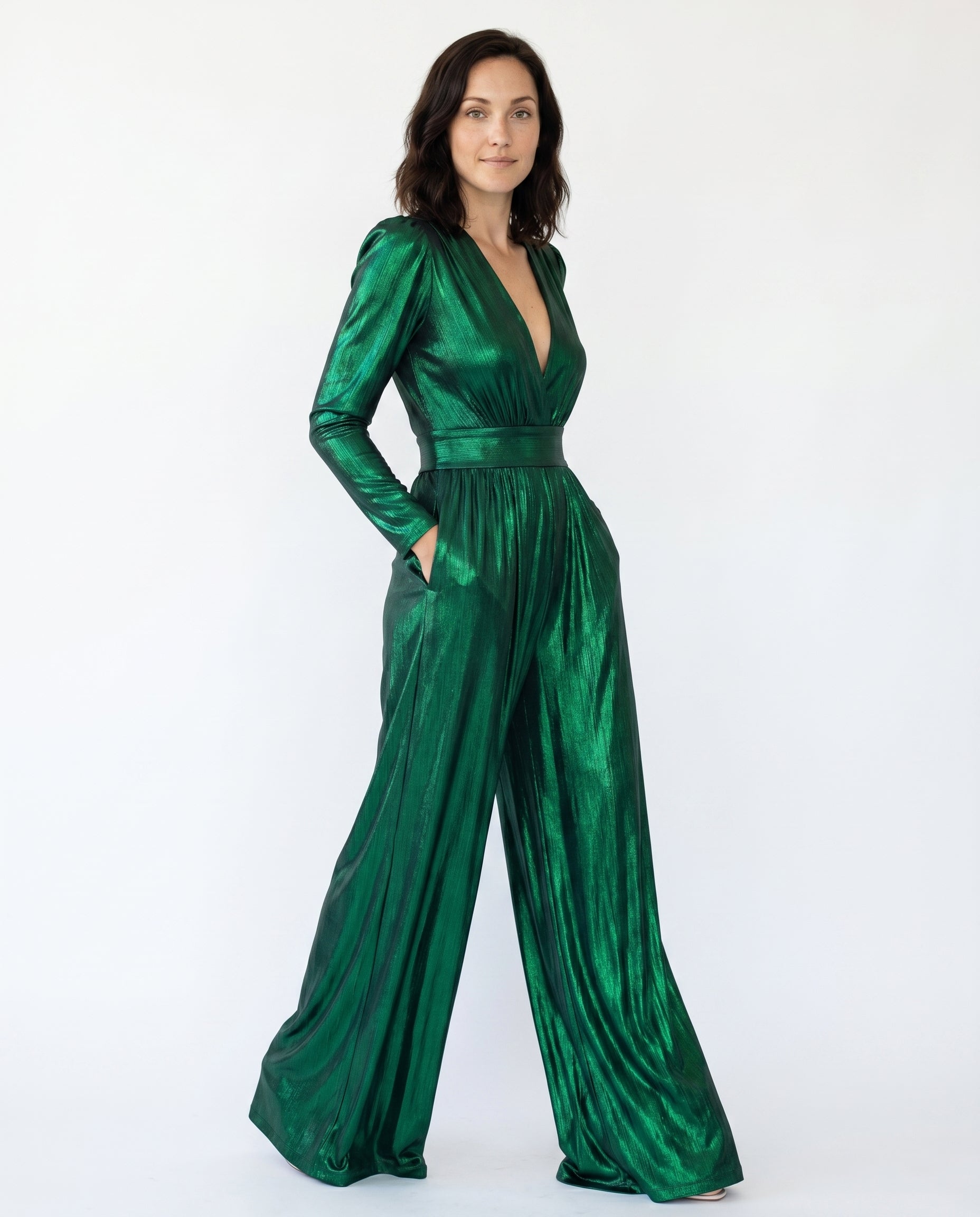 Briallen | Elegant Luxe Shimmer V-Neck Jumpsuit