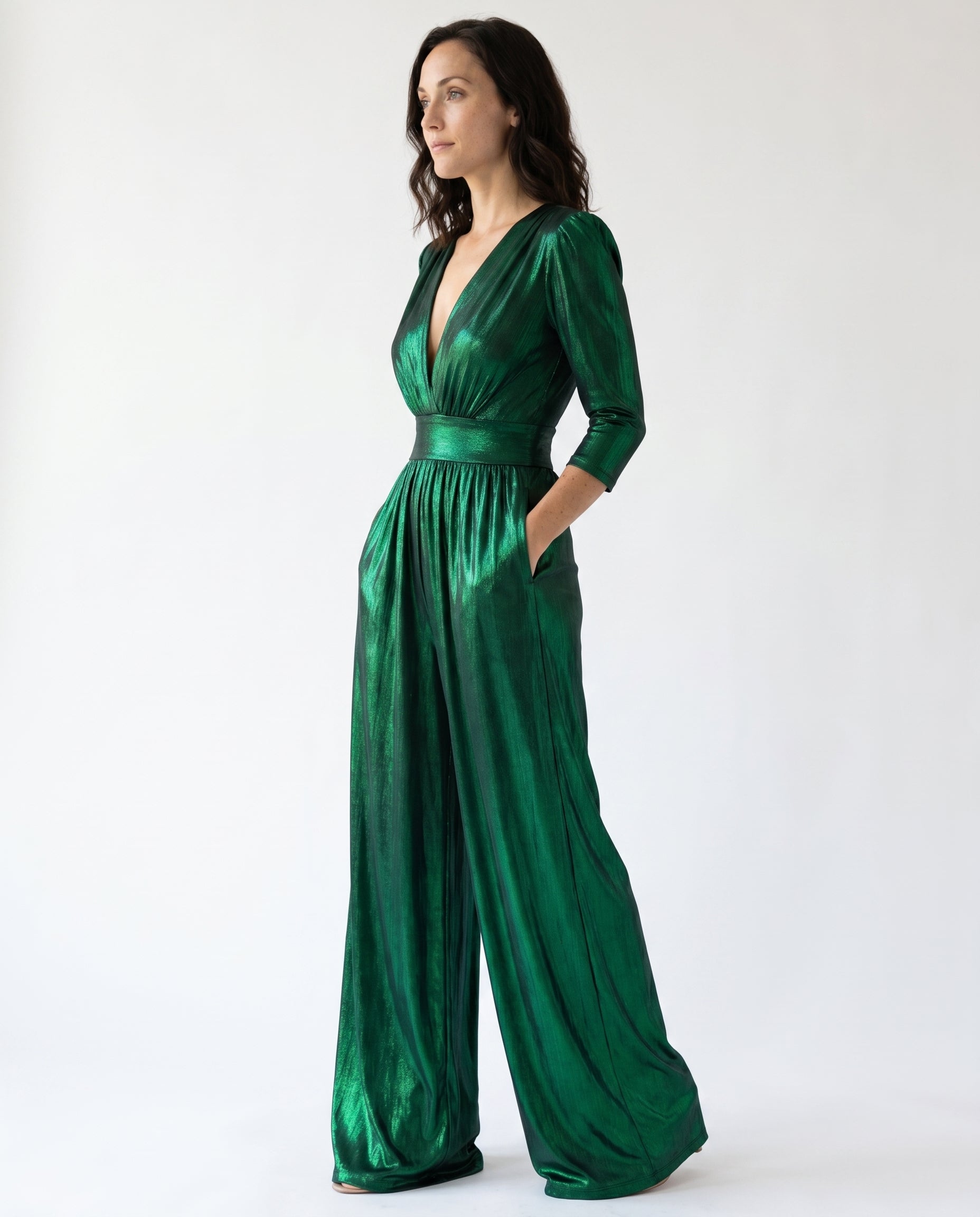 Briallen | Elegant Luxe Shimmer V-Neck Jumpsuit