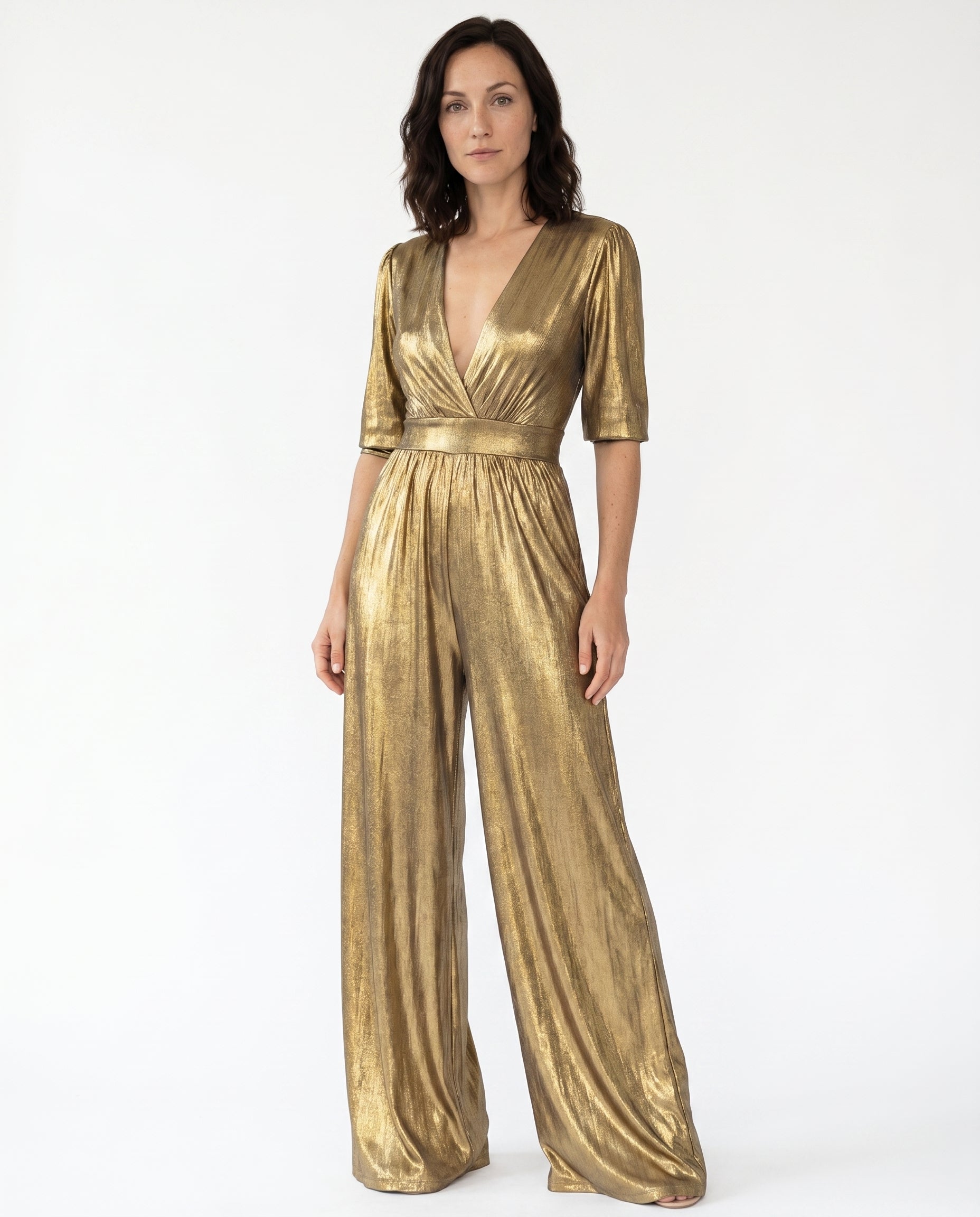 Briallen | Elegant Luxe Shimmer V-Neck Jumpsuit