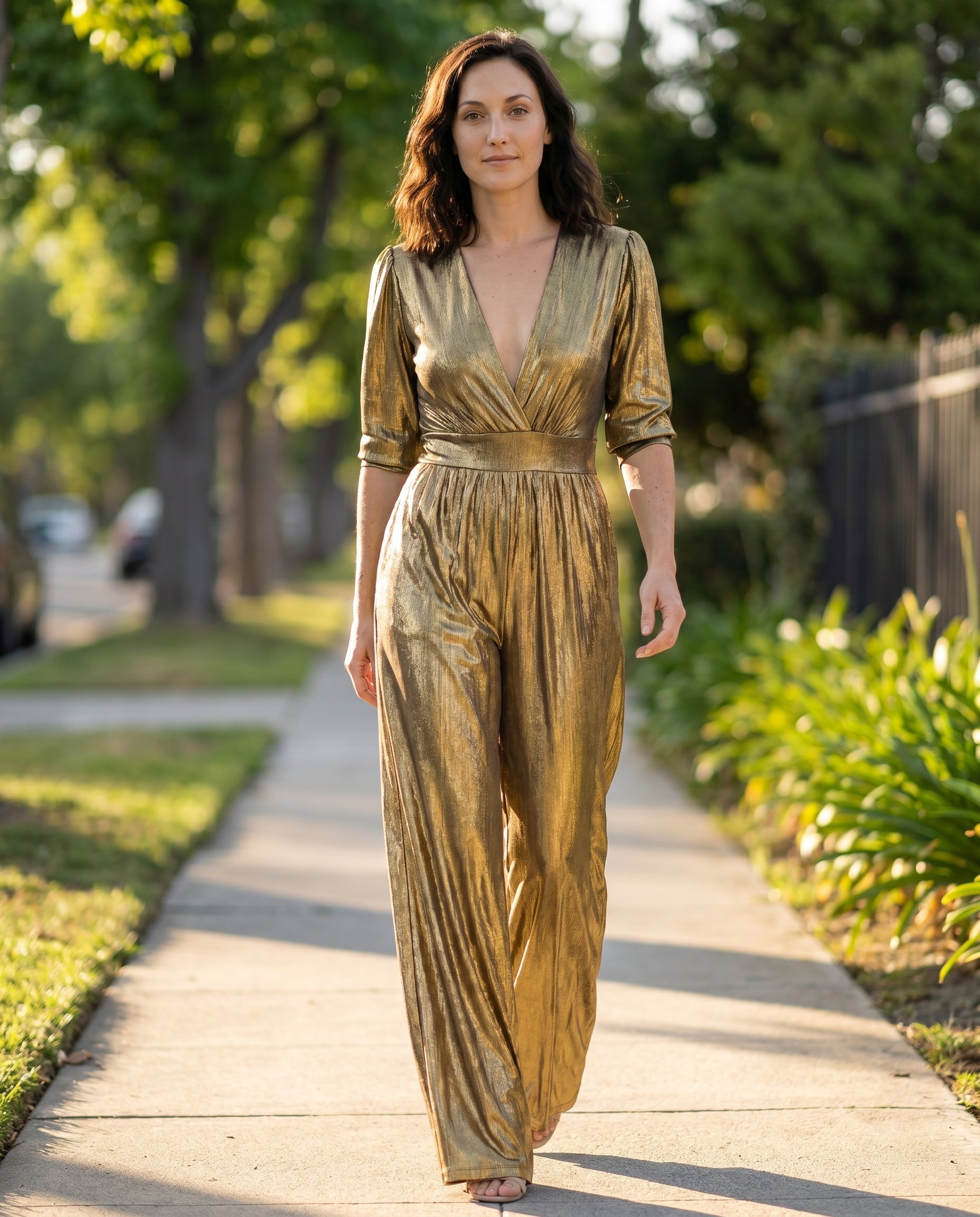 Briallen | Elegant Luxe Shimmer V-Neck Jumpsuit