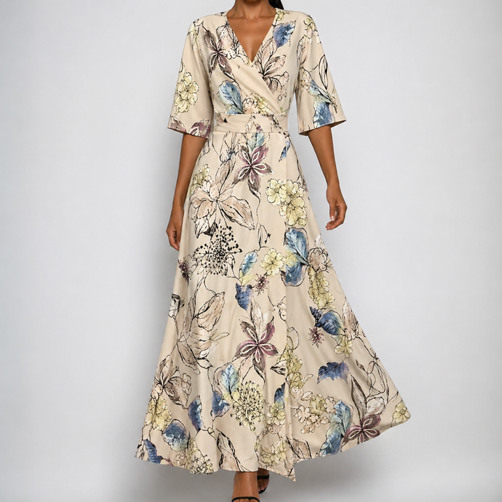 Bramble | Polished Floral Wrap Belted Maxi Dress