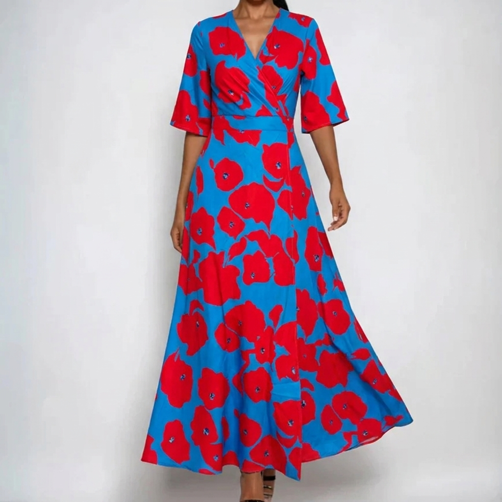 Bramble | Polished Floral Wrap Belted Maxi Dress