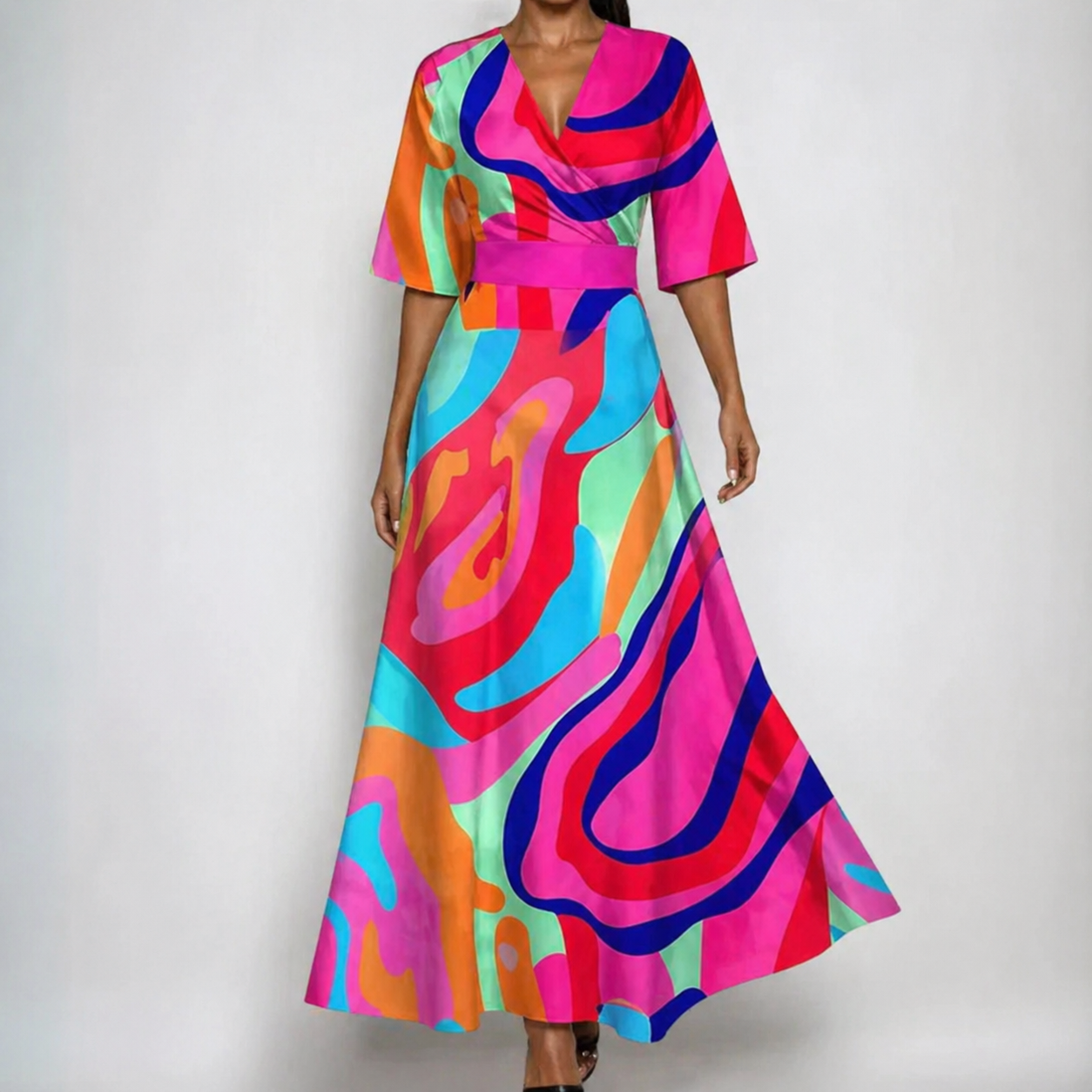 Bramble | Polished Floral Wrap Belted Maxi Dress