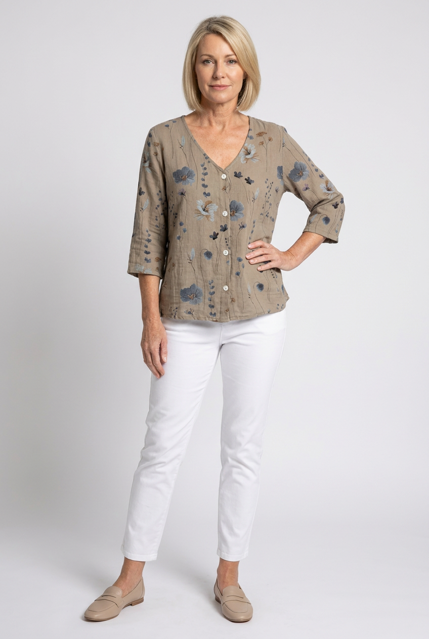 Xavieria | Charming Embroidered V-Neck Blouse